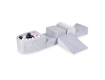 Foam speelset - grijs - ballenbak & 100 zwart roze ballen - heuvel