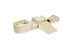 Foam speelset - beige - ballenbak & 100 ballen lichtgoud, roze