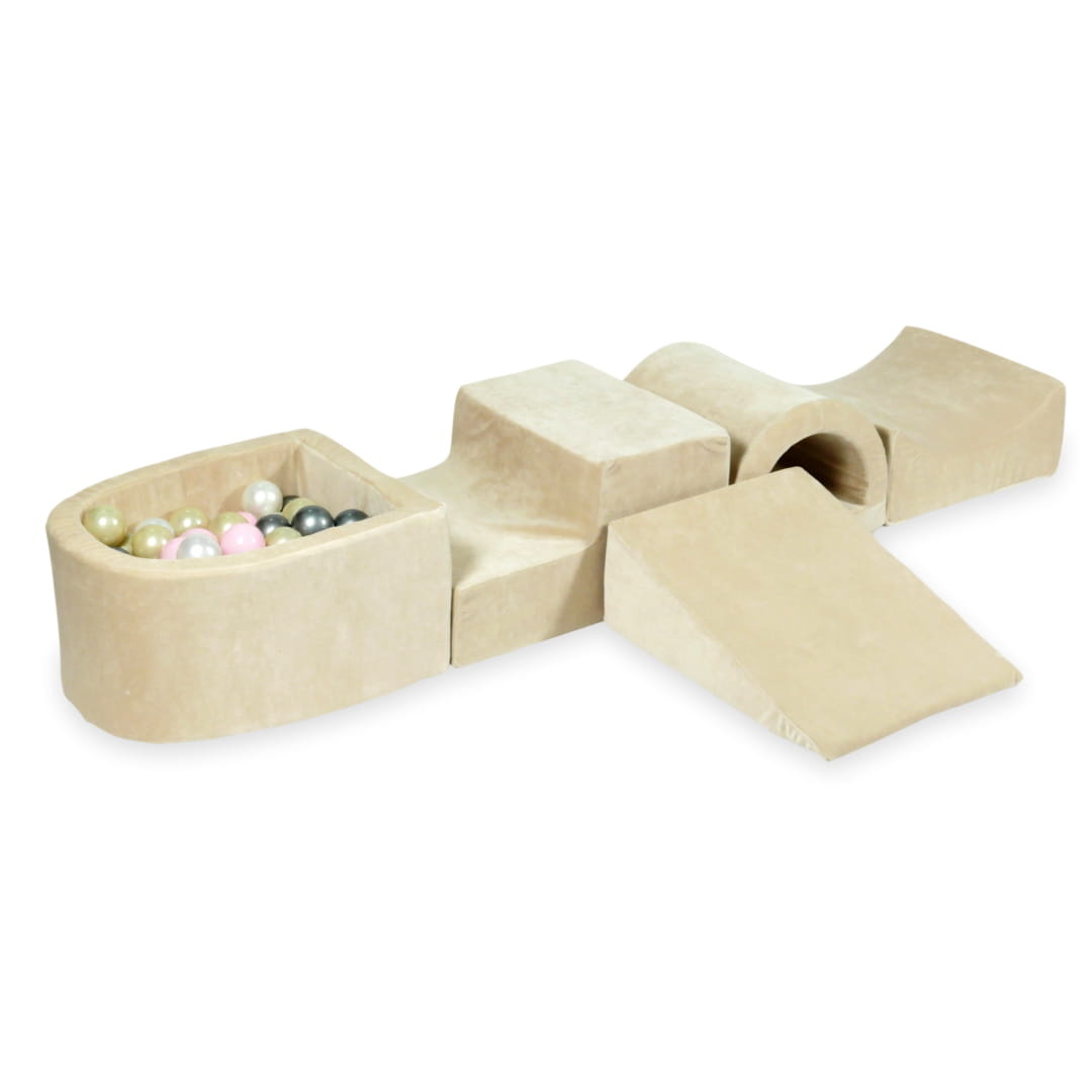 Foam speelset - beige - ballenbak & 100 ballen lichtgoud, roze