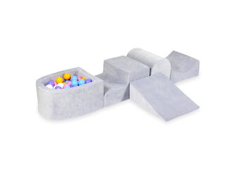 Foam speelset - grijs - ballenbak & 100 paars blauwe ballen - heuvel