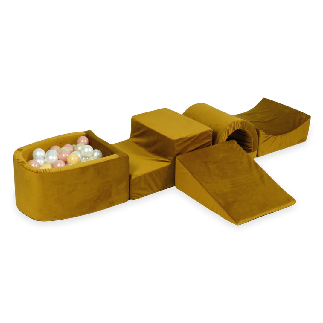 Foam speelset - goud - ballenbak & 100 grijs roze ballen - brug