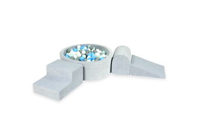 Foam speelset - ronde ballenbak en 200 blauw grijze ballen - 4-delig - grijs