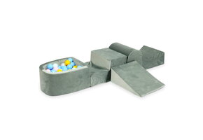 Foam speelset - grijs - ballenbak & 100 geel blauwe ballen - heuvel