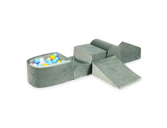 Foam speelset - grijs - ballenbak & 100 geel blauwe ballen - heuvel