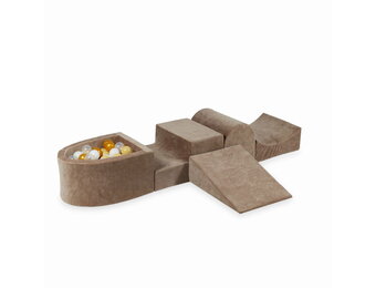 Foam speelset - bruin - ballenbak & 100 ballen wit beige, goud