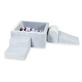 Foam speelset - vierkant ballenbak en 400 blauw roze ballen - grijs