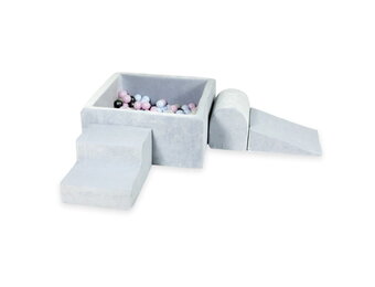 Foam speelset - vierkant ballenbak en 400 blauw roze ballen - grijs