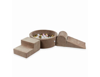 Foam speelset - bruin - ronde ballenbak & 200 donkergoud roze ballen