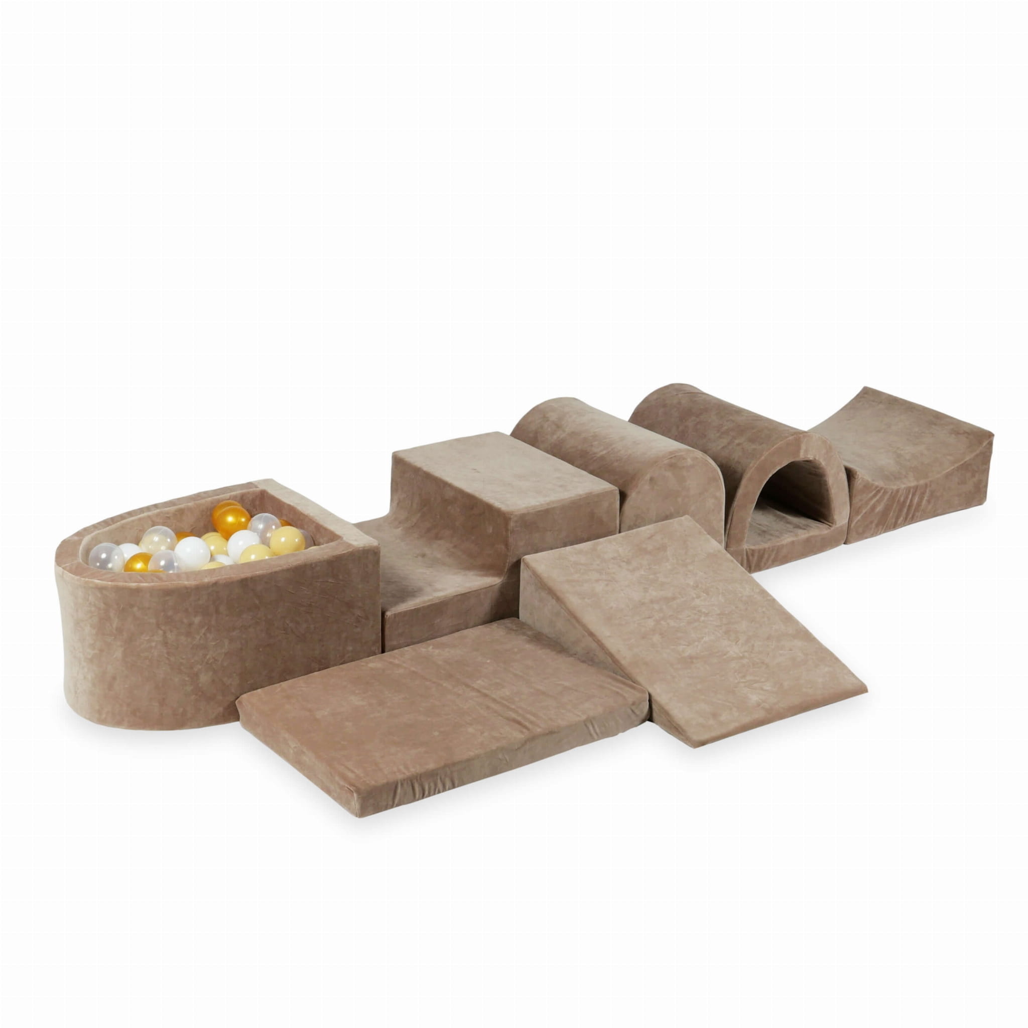 Foam speelset - bruin - ballenbak & 100 goud beige ballen - 7-delig