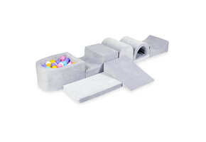 Foam speelset - ballenbak en 100 kleurrijke ballen - 7-delig - grijs