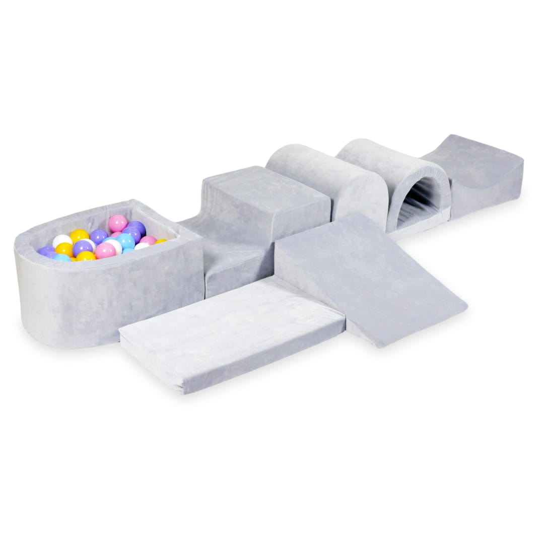 Foam speelset - ballenbak en 100 kleurrijke ballen - 7-delig - grijs