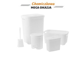 Badkameraccessoires - 5 delig - met wasmand 55 liter - wit