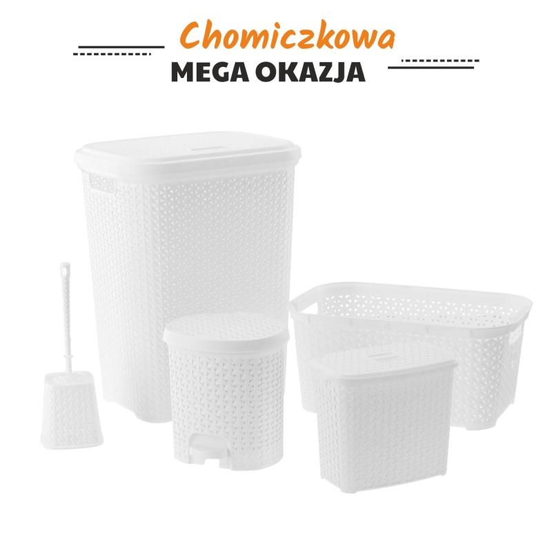 Badkameraccessoires - 5 delig - met wasmand 55 liter - wit