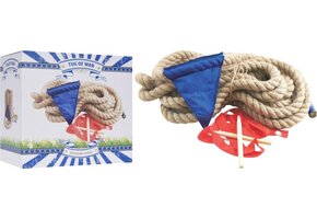 Touwtrektouw - 10 meter - met blauwe vlag & 2 paaltjes met lint