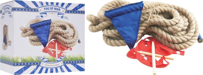 Touwtrektouw - 10 meter - met blauwe vlag & 2 paaltjes met lint