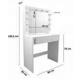 Kaptafel - make up tafel - met spiegel - 80x76x140,5 cm - wit