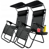 Ligstoel tuin - 178x68x110 cm - met tafeltje en luifel - zwart