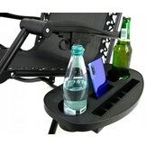 Ligstoel tuin - 178x68x110 cm - met tafeltje en luifel - zwart