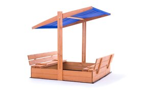 Zandbak - hout - met dak en bankjes - 120x120 cm - blauw