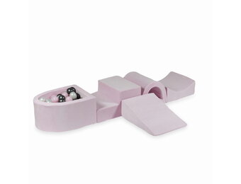 Foam speelset lichtroze met brug, ballenbak & 100 zwart roze ballen