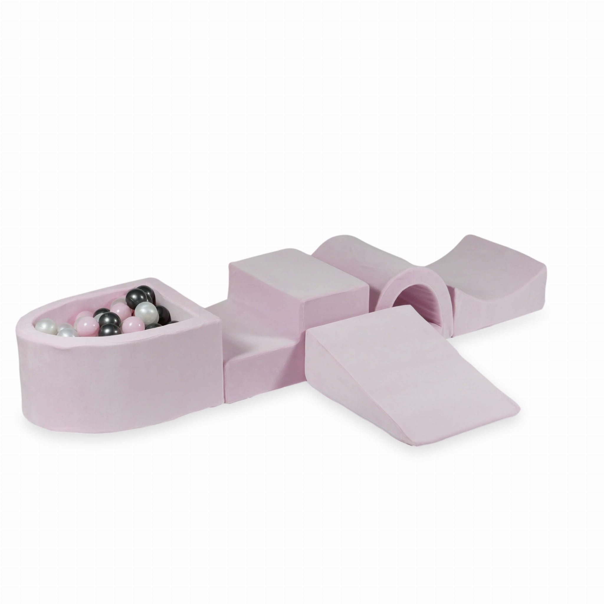 Foam speelset lichtroze met brug, ballenbak & 100 zwart roze ballen