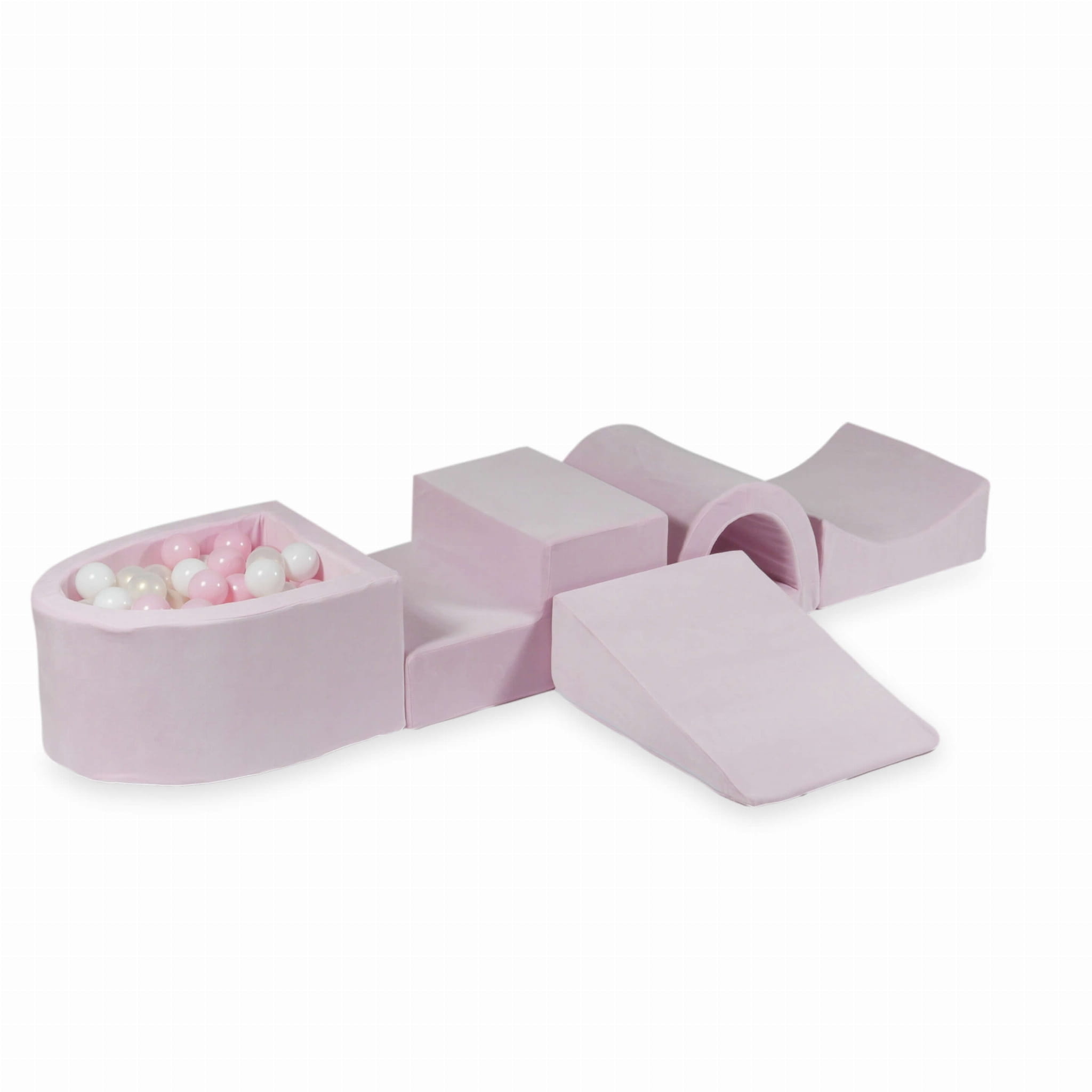 Foam speelset lichtroze met brug, ballenbak & 100 wit roze ballen