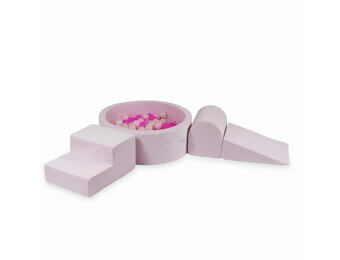 Foam speelset lichtroze - ballenbak rond & 200 grijs roze ballen