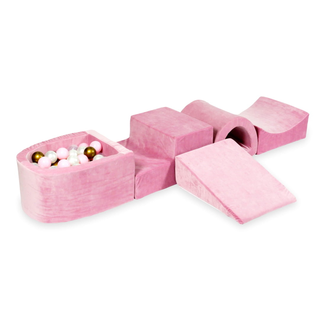 Foam speelset roze met brug, ballenbak & 100 goud roze ballen