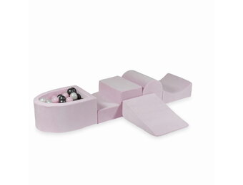 Foam speelset lichtroze met heuvel, ballenbak & 100 zwart grijze ballen