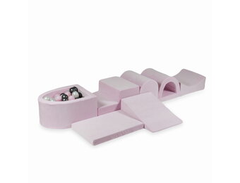 Foam speelset lichtroze 7-delig - ballenbak & 100 grijs roze ballen