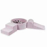 Foam speelset lichtroze - ballenbak rond & 200 zwart roze ballen