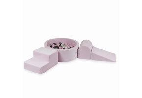 Foam speelset lichtroze - ballenbak rond & 200 zwart roze ballen