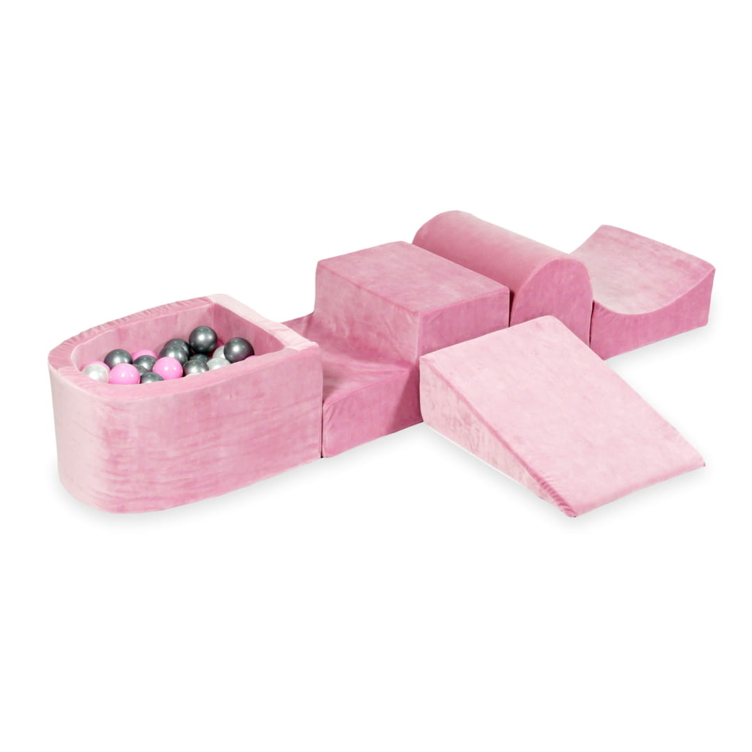 Foam speelset roze met heuvel, ballenbak & 100 grijs roze ballen