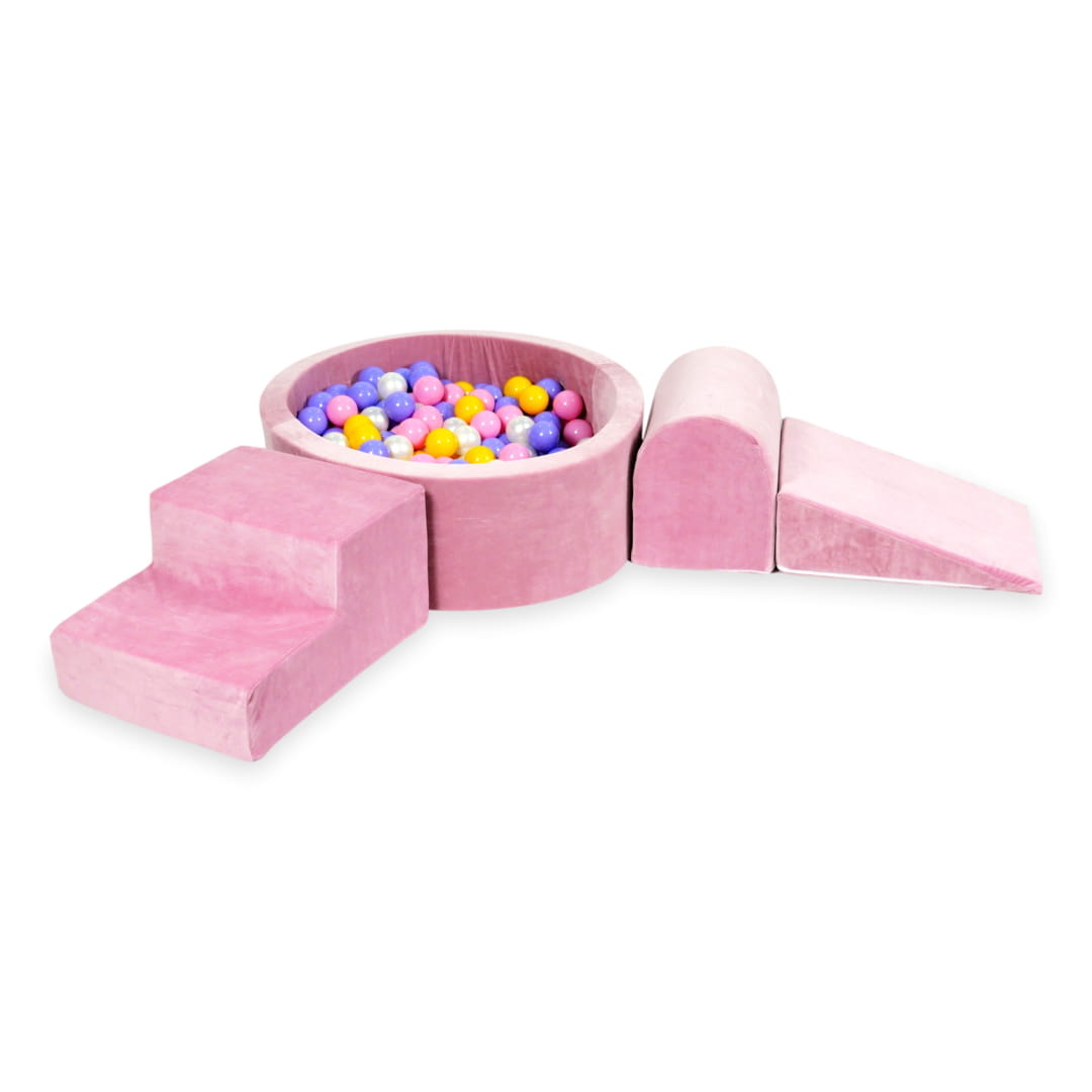 Foam speelset - roze - ballenbak rond & 200 paars roze ballen