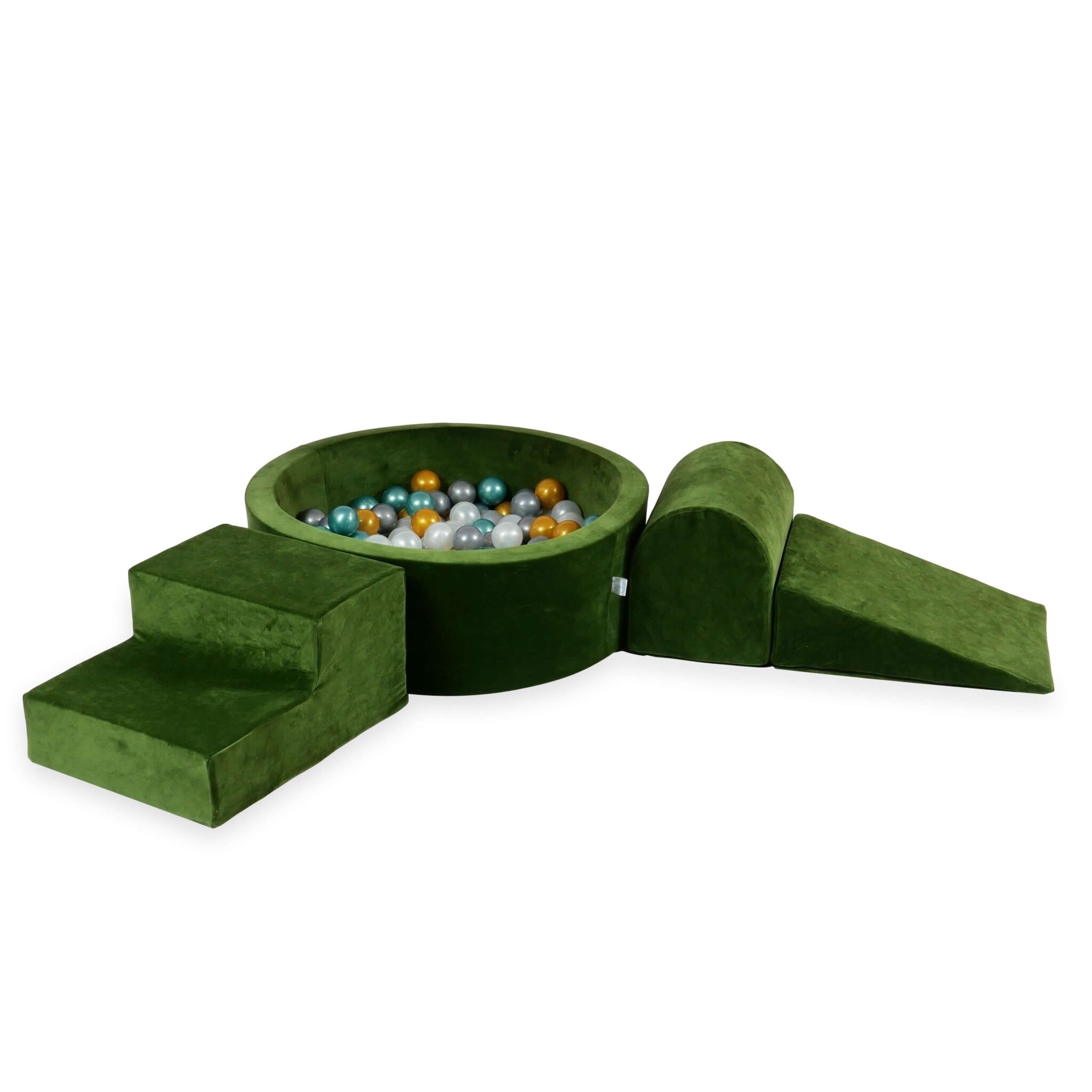 Foam speelset - groen - ballenbak rond & 200 goud groene ballen