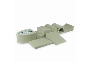 Foam speelset mint - ballenbak & 100 blauw grijze ballen - 7-delig