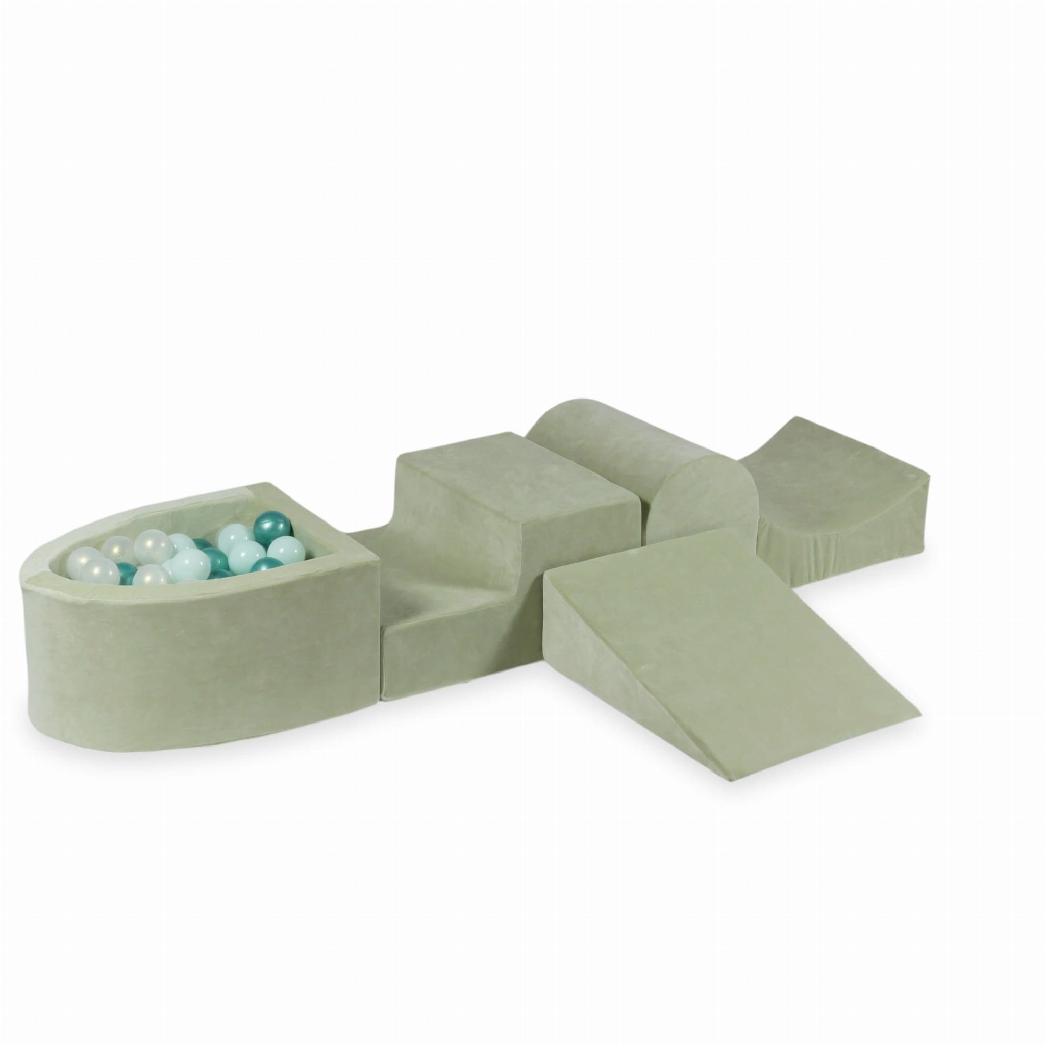 Foam speelset mint met heuvel, ballenbak & 100 grijs groene ballen