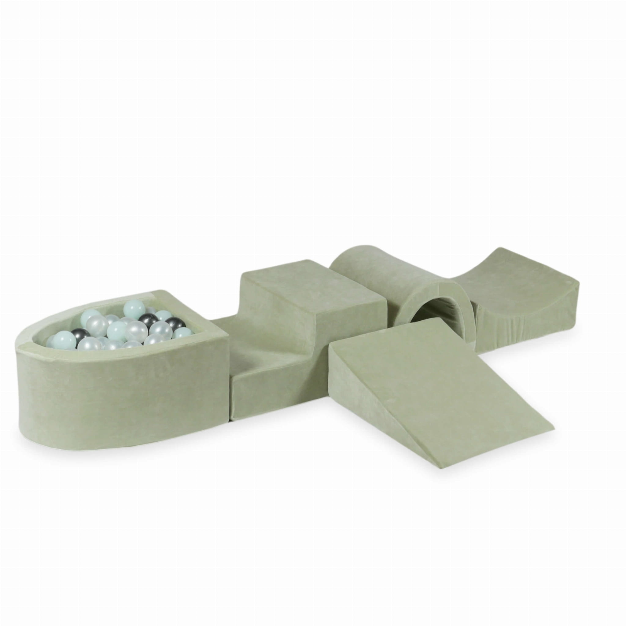 Foam speelset mint met brug, ballenbak & 100 groen grijze ballen