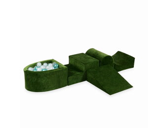 Foam speelset groen met heuvel, ballenbak & 100 blauw grijze ballen