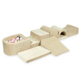 Foam speelset beige - ballenbak & 100 grijs roze ballen - 7-delig