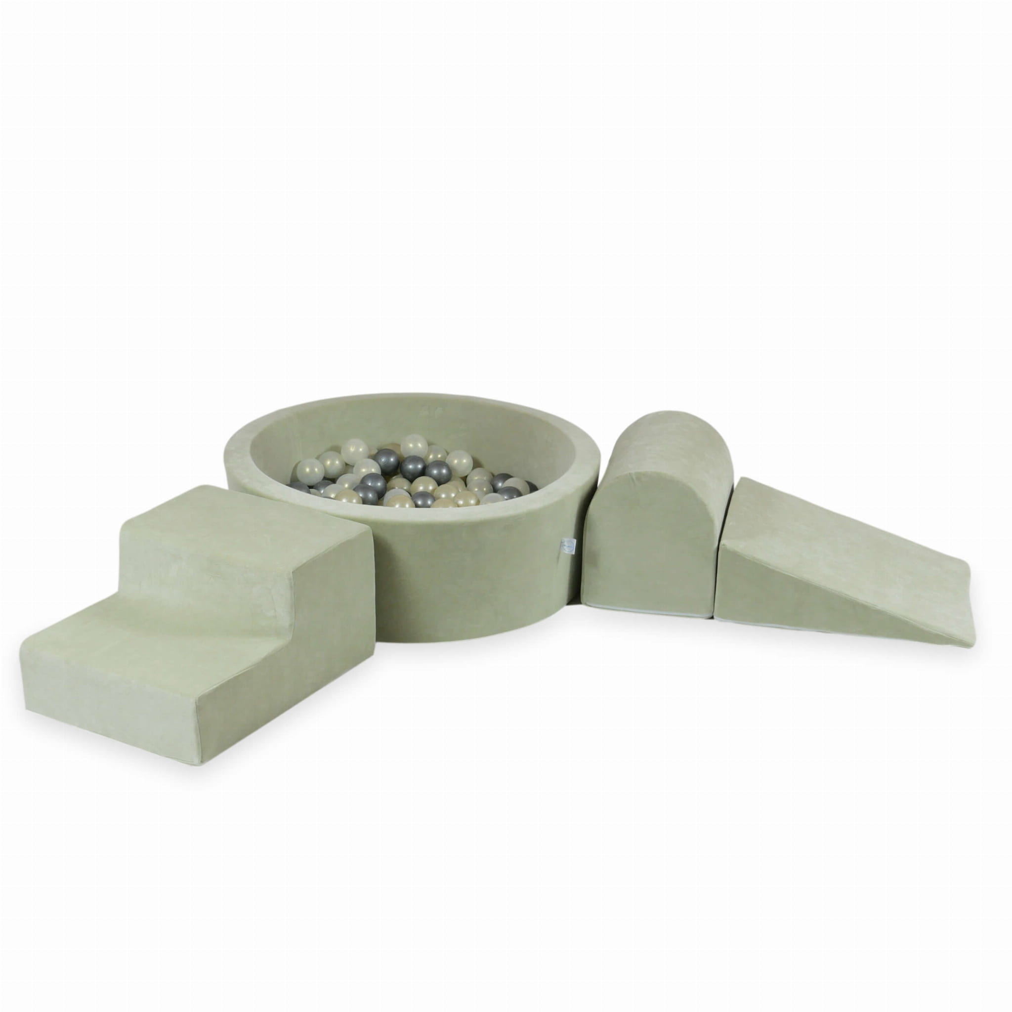 Foam speelset - mint - ballenbak rond & 200 grijs beige ballen