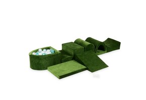 Foam speelset groen - ballenbak & 100 wit blauwe ballen - 7-delig