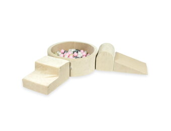 Foam speelset - beige - ballenbak rond & 200 wit roze ballen