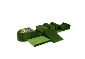 Foam speelset groen - ballenbak & 100 grijs gele ballen - 7-delig