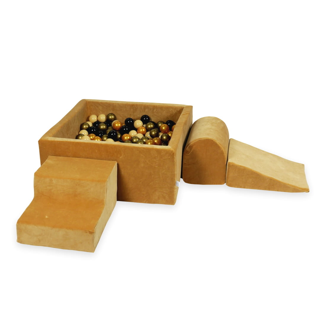 Foam speelset caramel - ballenbak & 400 goud zwarte ballen