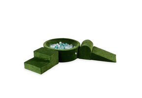 Foam speelset - groen - ballenbak rond & 200 blauw grijze ballen