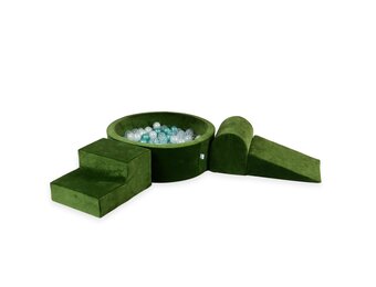 Foam speelset - groen - ballenbak rond & 200 blauw grijze ballen