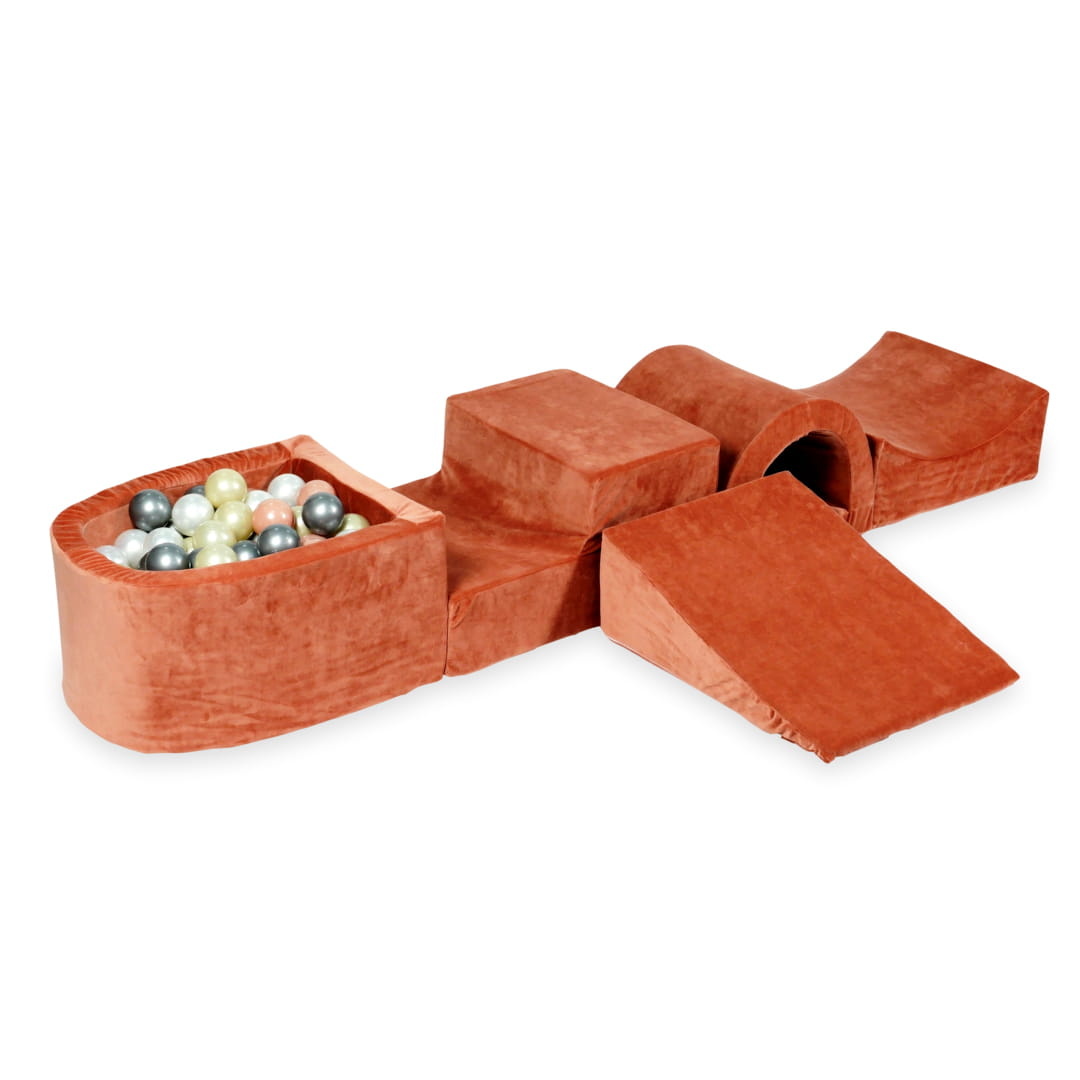 Foam speelset terra met brug, ballenbak & 100 pastel grijze ballen