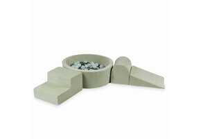 Foam speelset - grijs - ballenbak rond & 200 grijs blauwe ballen