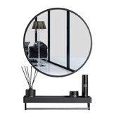 Spiegel rond - 70 cm - met plank - zwart